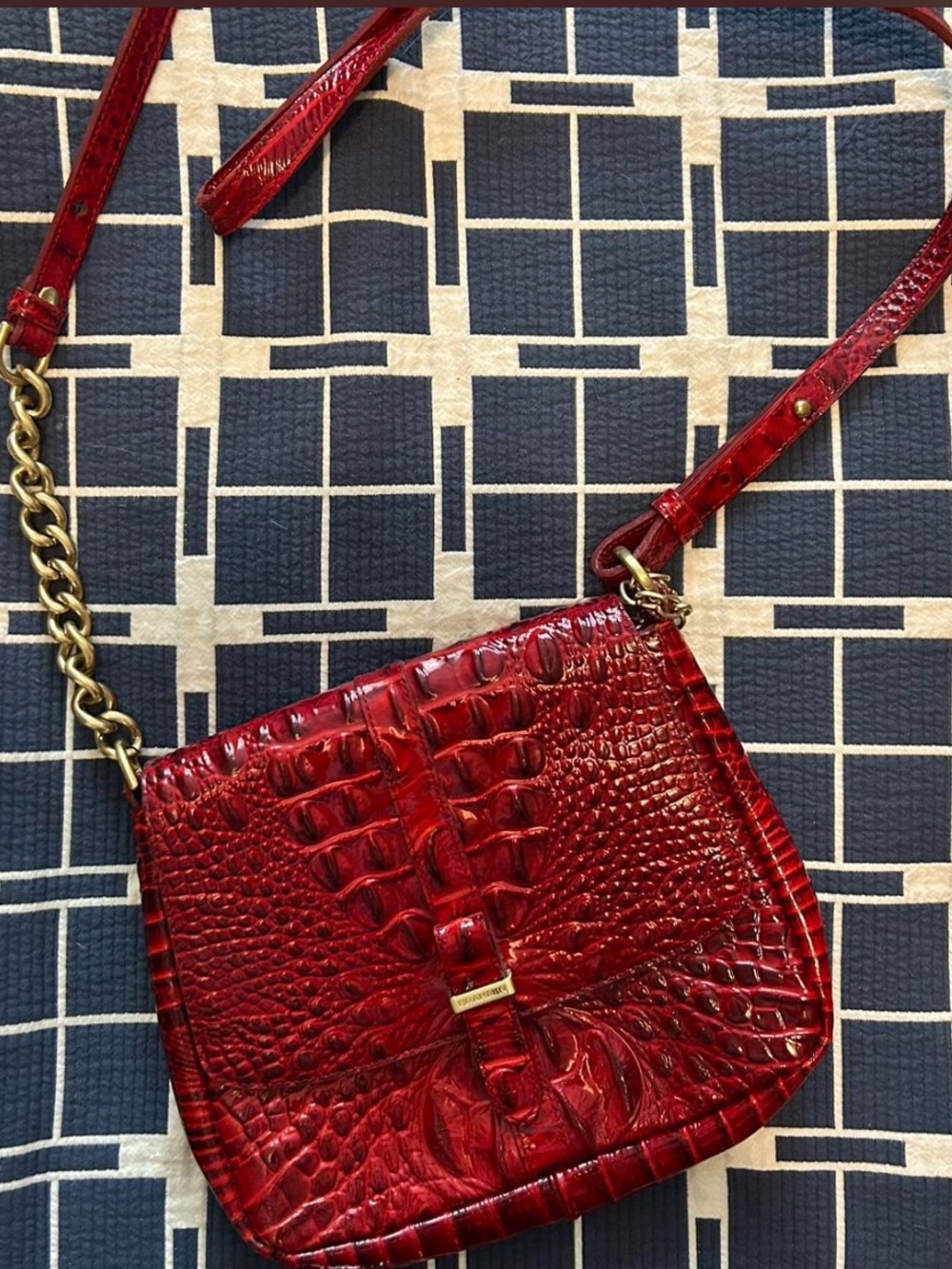 Vintage Brahmin Red Croc-Embossed Leather Crossbody Bag